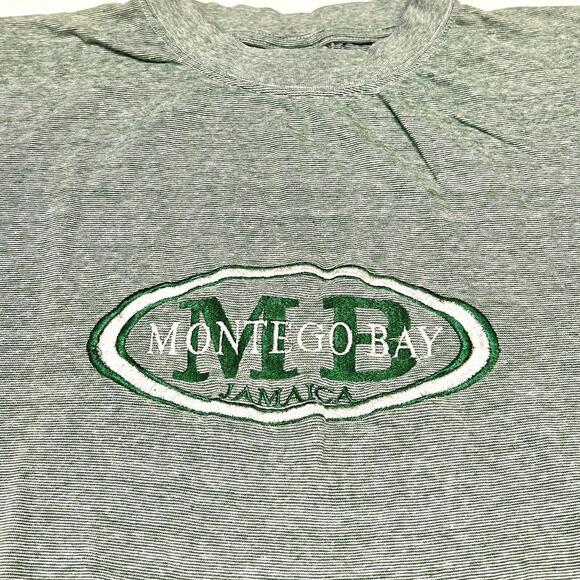 VTG Casual Club T Shirt Montego Bay Jamaica Striped Green Embroidery Sz 2XL Slim - Picture 3 of 7